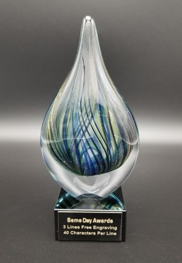 Green Drop<BR> Art Glass Trophy<BR> 7 Inches