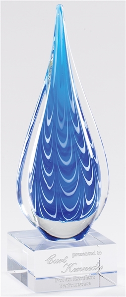 Blue Cascade<BR> Art Glass Trophy<BR> 10 Inches