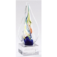 Rainbow Swirl<BR> Art Glass Trophy<BR> 8.75 Inches