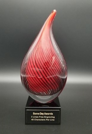 Ruby Stripe<BR> Art Glass Trophy<BR> 8.75 Inches