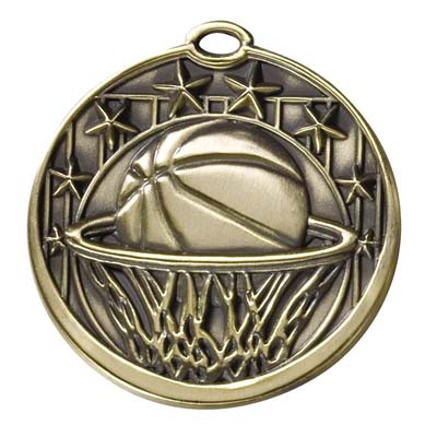 8 Star Basketball Medal<BR> Gold/Silver/Bronze<BR> 2 Inches