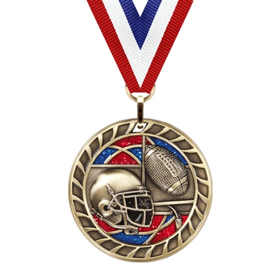 Glitter Football Medal<BR> Gold/Silver/Bronze<BR> 2.5 Inches