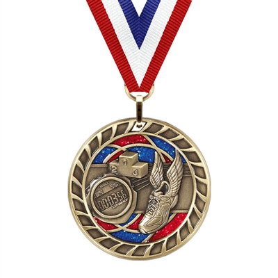 Glitter Track Medal<BR> Gold/Silver/Bronze<BR> 2.5 Inches