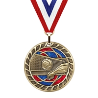 Glitter Volleyball Medal<BR> Gold/Silver/Bronze<BR> 2.5 Inches