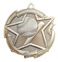 Star Baseball Medal<BR> Gold/Silver/Bronze<BR> 2.5 Inches