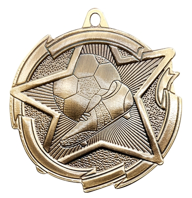 Star Soccer Medal<BR> Gold/Silver/Bronze<BR> 2.5 Inches