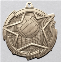 Star Volleyball Medal<BR> Gold/Silver/Bronze<BR> 2.5 Inches