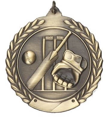 Die Cast XXL<BR> Cricket Medal<BR> Gold/Silver/Bronze<BR> 2.75 Inches