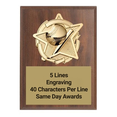 Gold Star<BR> Baseball Plaque<BR> 2 Sizes