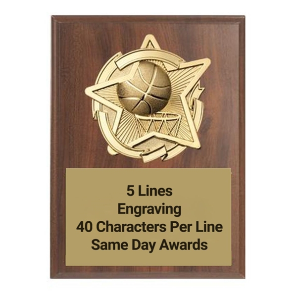Gold Star<BR> Basketball Plaque<BR> 2 Sizes