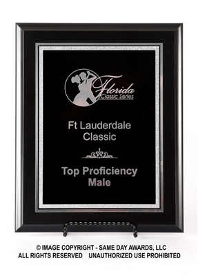 Ebony Finish Plaque<BR> Economy Corporate<BR> Black and Silver<BR> 6x8 to 10.5x13