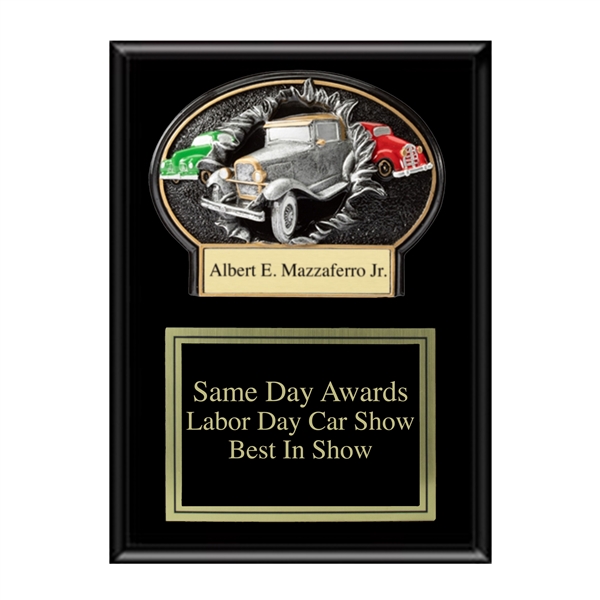 Ebony Matte Plaque<BR> Burst Antique Car Show Award<BR> 9" x 12"