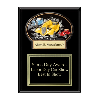 Ebony Matte Plaque<BR> Burst Hot Rod Car Show Award<BR> 9" x 12"