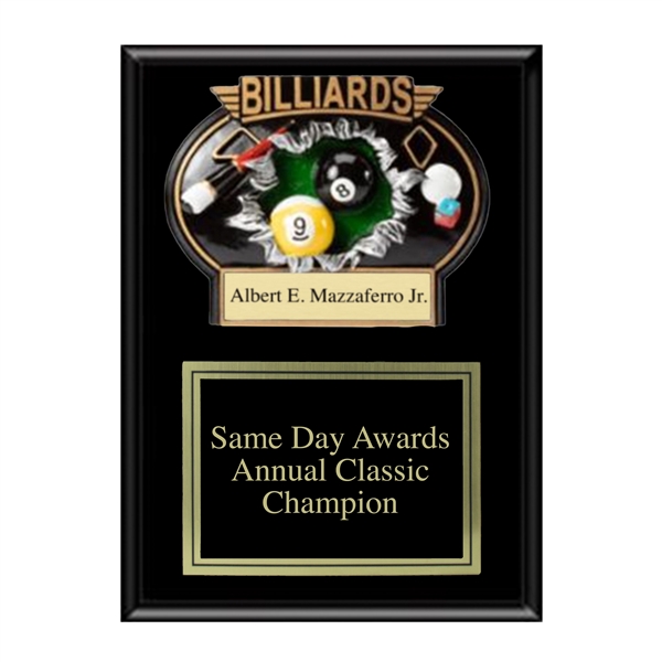 Ebony Matte Plaque<BR> Billiards Award<BR> 9" x 12"