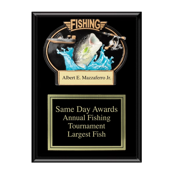 Ebony Matte Plaque<BR> Burst Fishing Award<BR> 9" x 12"