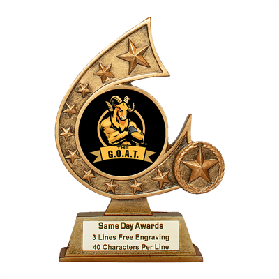 Comet G.O.A.T. Flame<BR> or Custom Logo Trophy<BR> 5.75 Inches