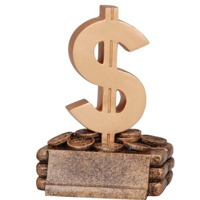 Gold Dollar Sign<BR> Sales Trophy<BR> 5 Inches