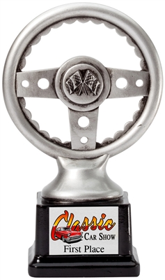 Silver Steering Wheel<BR> Premium Trophy<BR> 6 Inches