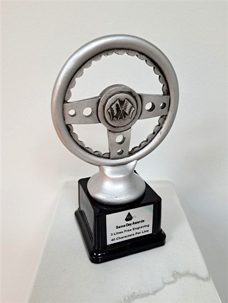 Silver Steering Wheel<BR> Premium Trophy<BR> 7 Inches