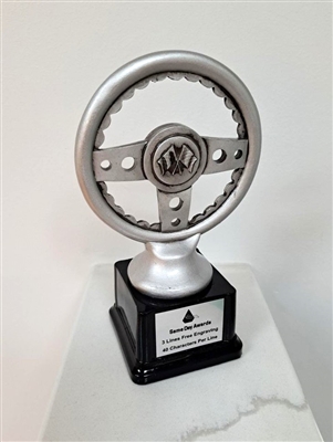 Silver Steering Wheel<BR> Premium Trophy<BR> 10 Inches
