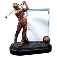 Premium Bronze Golfer<BR> 9 Inch Trophy<BR> With Glass