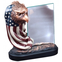 Draped Flag<BR> Eagle Trophy w/ Glass<BR> 7.5 Inches