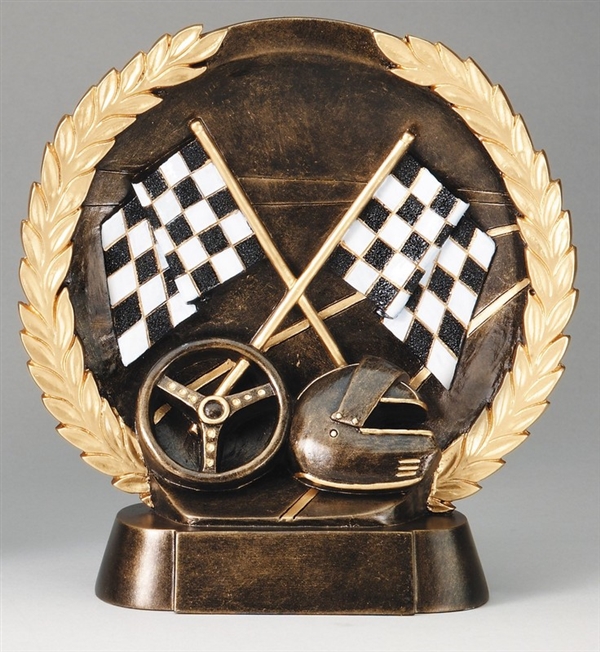 Resin High Relief<BR> Racing Trophy<BR> 7.5 Inches