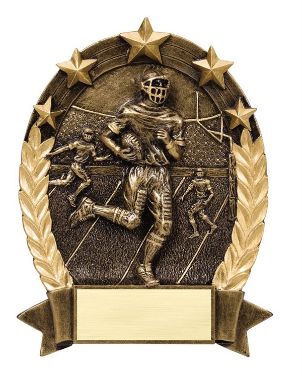 Inflation Buster<BR>5 Star Oval Male<BR>Football Trophy<BR> 6.25 Inches