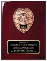 Police Badge Cast<BR> Rosewood Plaque<BR> 9x12 Inches