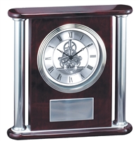 CEO Rosewood<BR> Silver Skeleton Clock<BR> 11.5 Inches