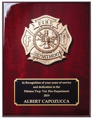 Fireman Cast<BR> Rosewood Plaque<BR> 9x12 Inches