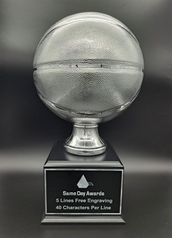 Up to 16 Year<BR>Premium Silver<BR>Basketball Trophy<BR>18 Inches