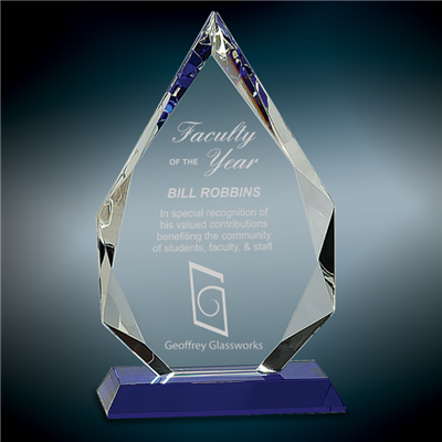 SAME DAY<BR>Premium Thick Blue Diamond<BR> Crystal Trophy<BR> 11 Inches