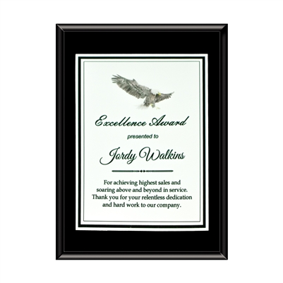 SAME DAY<BR>Ebony Finish Plaque<BR> Economy Corporate White<BR> 7x9 to 9x12 Inches