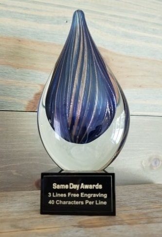 SAME DAY<BR>Purple Drop<BR> Art Glass Trophy<BR> 7 Inches