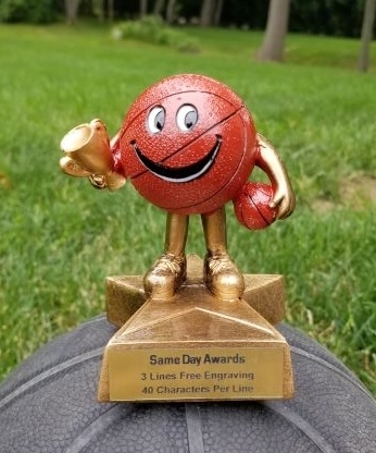 SAME DAY<BR> LIL' BUDDY BASKETBALL TROPHY <BR>4 INCHES