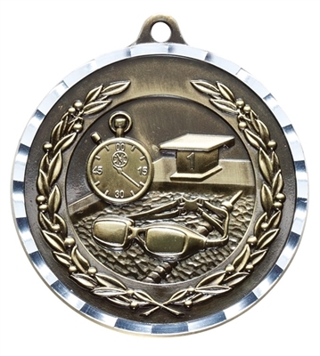 SAME DAY <BR>Diamond Cut XXL<BR> Swimming Medal<BR>2.75 Inches