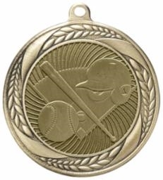 SAME DAY <BR>Laurel Wreath Baseball<BR> Gold <BR> 2.25 Inch Medal