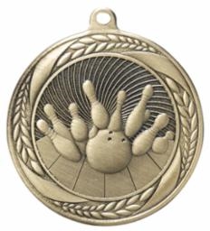 SAME DAY <BR>Laurel Wreath Bowling <BR> Gold <BR> 2.25 Inch Medal