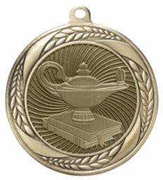 SAME DAY <BR>Laurel Wreath Lamp of Knowledge <BR> Gold <BR> 2.25 Inch Medal