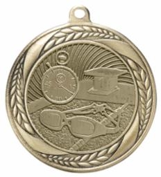 SAME DAY <BR>Laurel Wreath Swimming <BR> Gold <BR> 2.25 Inch Medal