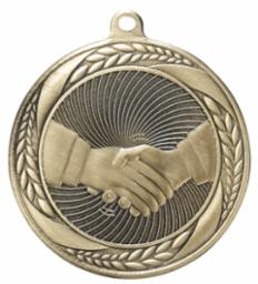 SAME DAY <BR>Laurel Wreath Handshake <BR> Gold <BR> 2.25 Inch Medal