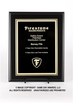 SAME DAY<BR>Ebony Finish Plaque<BR> Economy Corporate<BR> Black and Gold<BR> 8x10 or 9x12 Inches