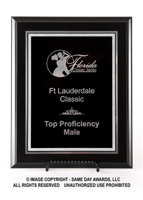 SAME DAY<BR>Ebony Finish Plaque<BR> Economy Corporate<BR> Black and Silver<BR> 8x10 or 9x12 Inches