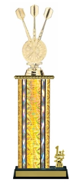 Single Column - 1 Trim<BR> Triple Dart Trophy<BR> 10-12 Inches<BR> 10 Colors