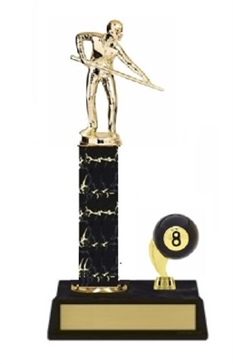 Single Column - 8 Ball Trim<BR> Male Billiards Trophy<BR> 10-12 Inches<BR> 10 Colors