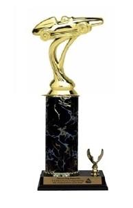 Single Column - 1 Trim<BR> Pinewood Derby #1 Trophy<BR> 10-12 Inches<BR> 10 Colors