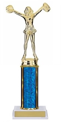 Single Column<BR> Pom Pom Cheer Trophy<BR> 10-12 Inches<BR> 10 Colors