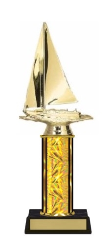 Single Column<BR> Sailboat Trophy<BR> 10-12 Inches<BR> 10 Colors