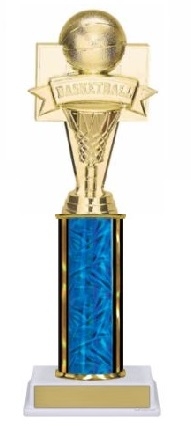 Single Column Trophy<BR> Banner Basketball<BR> 10-12 Inches<BR> 10 Colors